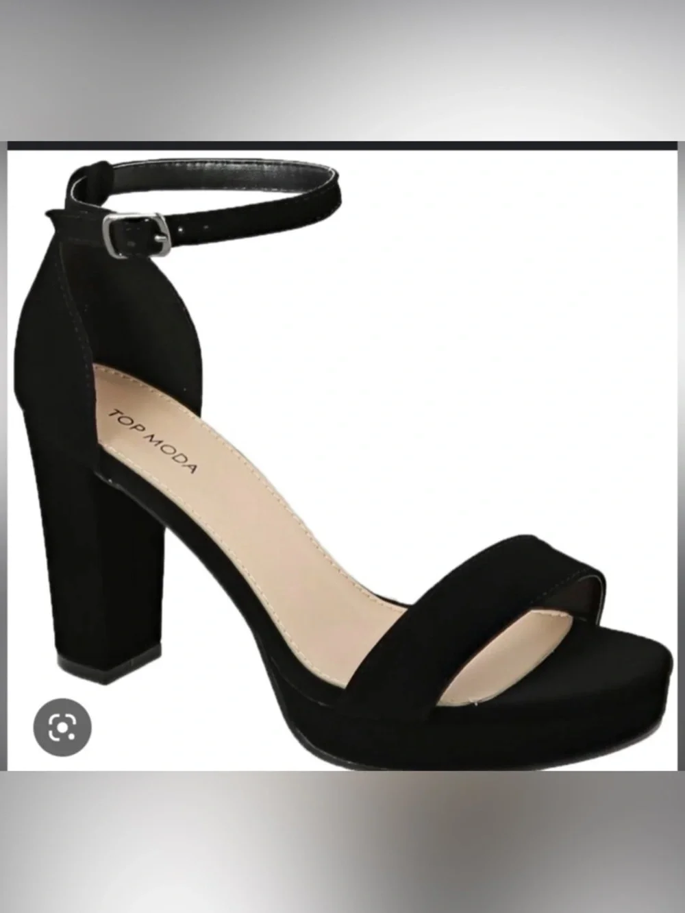 TOP Moda Black Suede Ankle-Strap Block Heel Sandals size 6 - Picture 1 of 8